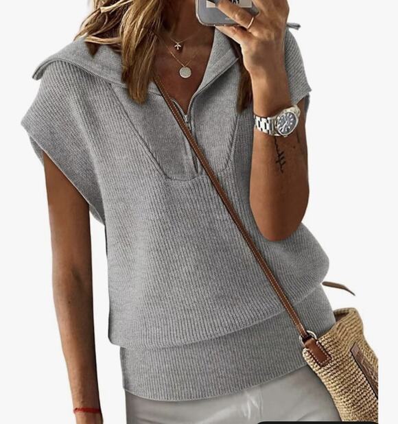 dokotoo Jackets & Blazers - Dokotoo Women's Casual Sleeveless Half Zip Pullover Sweater Light Grey Size XL